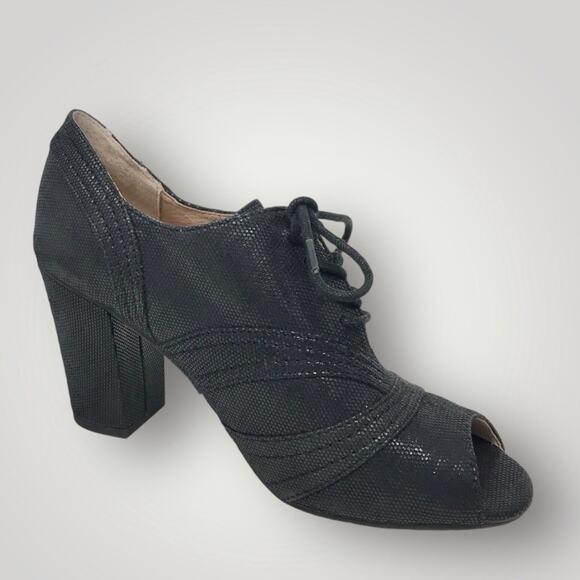Seychelles NWOT Black Peep Toe Heel Oxfords Eternity Lace Up Size 7.5 - Picture 5 of 11